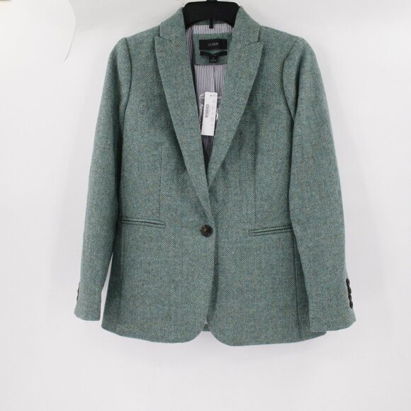 NWT J Crew Parke Blazer Womens 0 Moon British Herringbone Wool One Button green - Picture 1 of 14